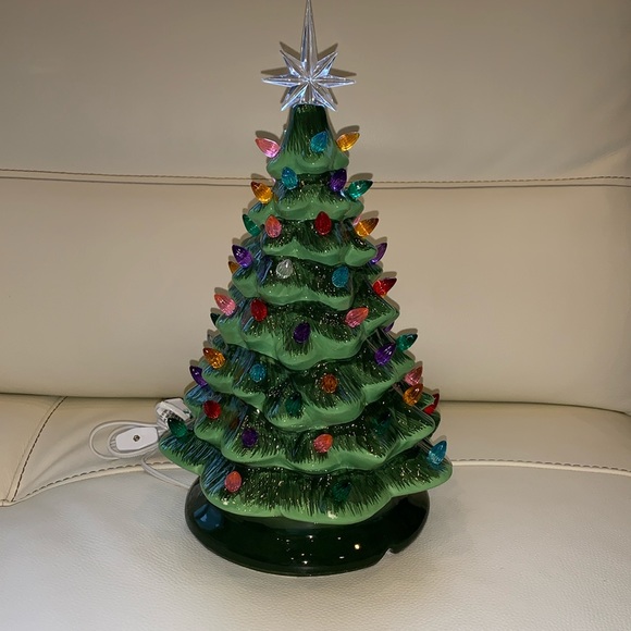 Christmas Holiday Tabletop Ceramic Lighted Green Christmas Tree Poshmark